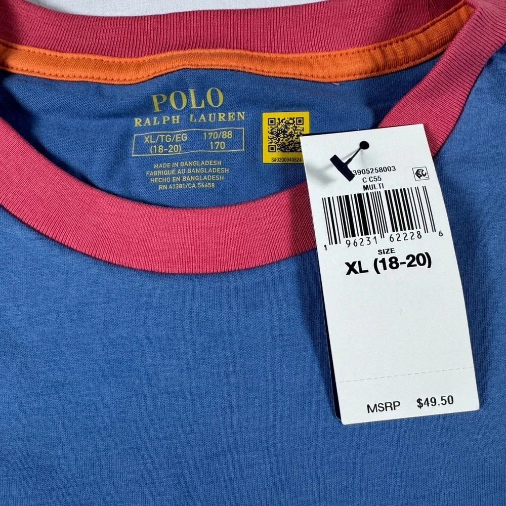 Polo Ralph Lauren Polo Bear T-Shirt Boy XL 18-20 Blue Colorblock Graphic Tee NEW